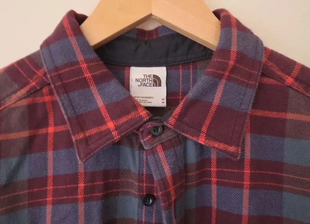 The North Face Arroyo Flannel Shirt Size M Burgundy Blue Plaid Long Sleeve